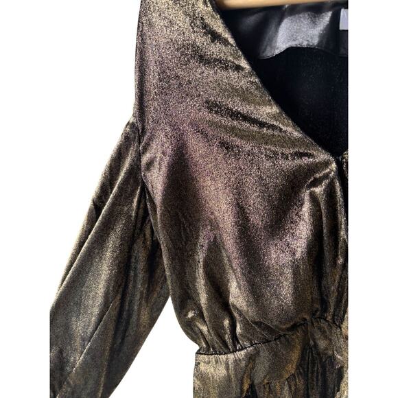 FRAME Womens Metallic Gold V-Neck Velvet Mini Dress Size 4 - Picture 6 of 9